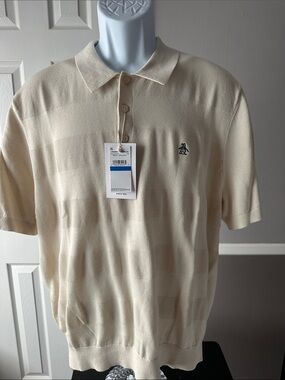 Original Penguin Short-Sleeve Polo in Cream with Navy Logo